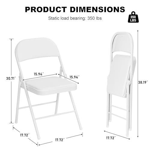 Image of 4 Pack White Folding Chairs with Padded Cushion and Metal Frame