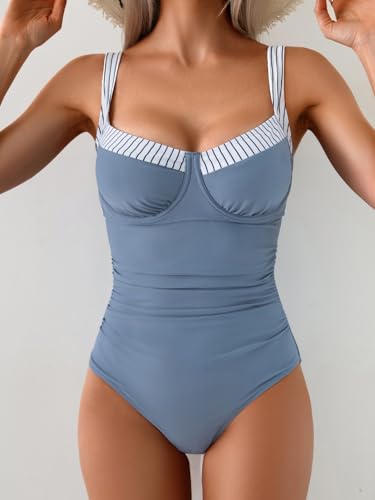 Image of B2prity Women's One Piece Swimsuits Tummy Control Bathing Suits Push Up Swim Suit Color Block Swimwear