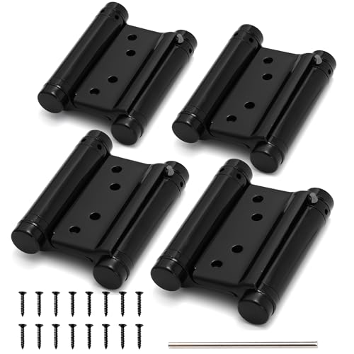 KOLET Double Action Door Hinges 3 Inches Swinging Hinges Saloon Hinges with Commercial Grade Stainless Steel Self Closing Door Hinges for Saloon Cafe and Bar Matte Black 4 Pack