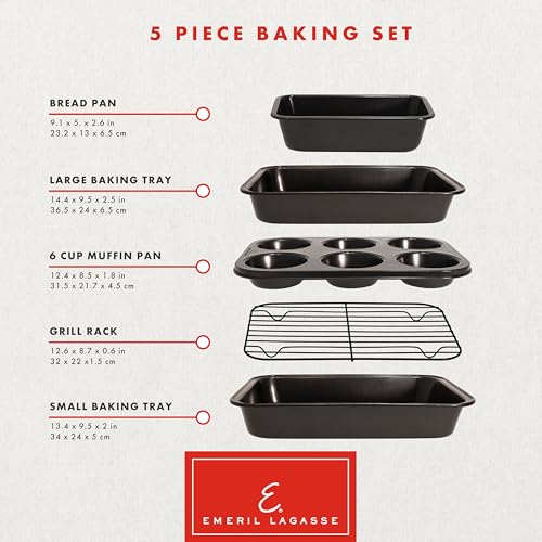 Emeril Lagasse 5-Piece Air Fryer Baking Set – Air Fryer Oven Accessories with Large & Small Baking Tray, Bread Pan, 6-Cup Muffin Pan & Grill Rack – Fits Emeril Lagasse French Door Air Fryer Oven - image 2