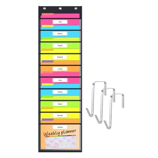 Godery Clear Storage Pocket Chart for Classroom & Office with 10 Nametag Pockets, 3 Overdoor Hangers Included, Hanging Wall File Organizer for File Folders, Assignments, Files, Scrapbook Papers & More