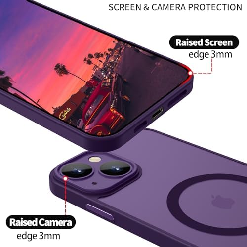 Phone Case for iPhone 14 Plus Case Compatible with MagSafe, YUANDMI Case for iPhone 14 Plus Magnetic Slim Thin Translucent Matte Back Shockproof Anti-Yellow Protective Cover Case Dark Purple - 1