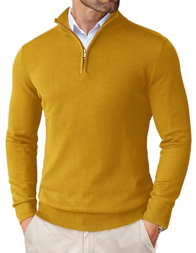 Image of COOFANDY Men's Quarter Zip Up Sweaters Slim Fit Lightweight Mock Pullover