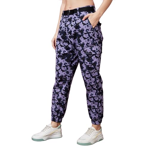 Image of Globus Women Lavender Camo Printed Mid-Rise Regular Fit Casual Cargo-3640482001