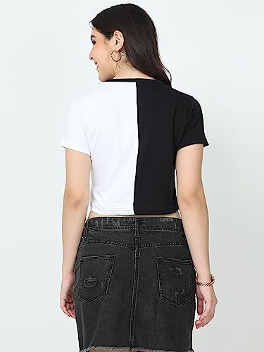 Image of FLEXIMAA Women's Cotton Plain Round Neck Half Sleeve Crop Top