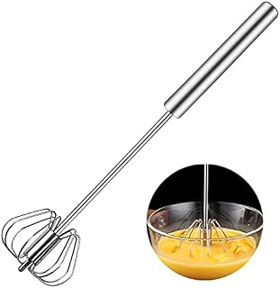 Egg Whisk, Stainless Steel Egg Beater, Hand Push Whisk Blender, Milk Frother, Rotating Push Mixer Stirrer for Whisking, Beating, Stirring