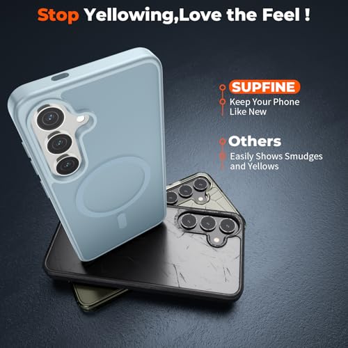 Image of SUPFINE Magnetic for Samsung Galaxy S24 Plus Case / S25 Plus Case with Screen Protector, (Built-in Magnets) (Military Grade Drop Protection) Slim Translucent Shockproof Phone Case,Sliver Blue