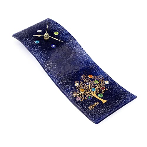 Sospiri Venezia Orologio da Parete Vetro Murano Meccanismo Silenzioso Decorato Murrine e Foglia Oro Idea Regalo Realizzato a Mano Made Italy (Blu 10x30 cm)