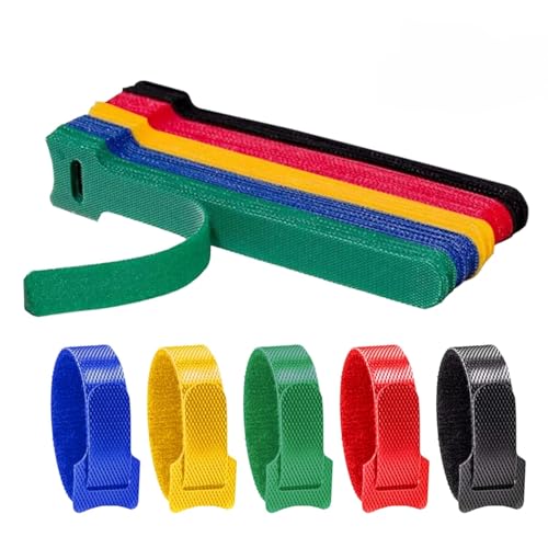 Image of Storite 20 Piece Cable Organizer Hook & Loop Tape-Wire /Cord Holder Management Strap-Reusable Hook & Loop Ties for PC, TV, Desk, WFH Accessories (6 inch,Multi Colour)