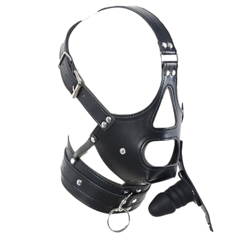 NightBeat Masque en Latex Bdsm pour Fétichisme Sexuel, Masque Sm Avec Bâillon Buccal, Bâillon pour Pénis, Masques Noirs de Bondage, Contraintes d'Autobondage, Buccal Grand Et Réglable