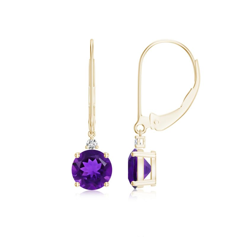 Image of Goldhartz 2 Ct. Natural Amethyst 6 mm Leverback Earrings for Women in 14k Gold Micron Plated 925 Sterling Silver, January Birthstone Dangle Earrings Jewelry for Her