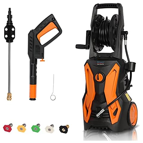 Fazil 3500 PSI Electric Pressure Washer, 2.8 GPM 2000W Power Washer Machine with Spray Gun, 5 Nozzles, Hose Reels and Foam Cannon for Cleaning Patio, Garden, Fences, Car Cover