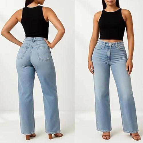 Women’s Sweatpant Jeans, High Waisted Stretch Denim, Wide Leg Baggy Vintage Straight Pants, Plus Size3