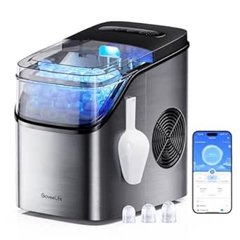 GoveeLife Smart Countertop Ice Maker with Voice Control, 9 Ice Cubes in 6 Minutes, 3 Sizes, 26 lbs/24H, Self Cleaning, RGB Lights, Silver