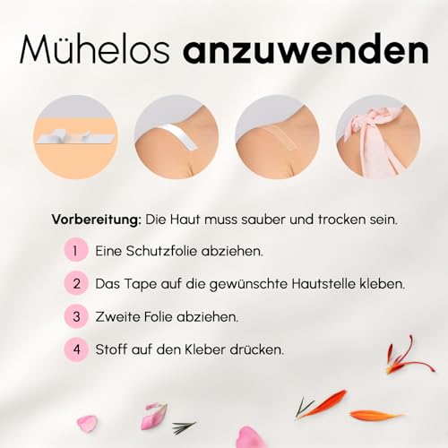 BLOOMORA Fashion Tape doppelseitig transparent – 100 Streifen (7,6 x 1,3 cm) – Body Tape für Kleidung & Haut – wasserfestes Klebeband Kleidung – Fashion Tape für Damen & Herren - Pink Mist Edition