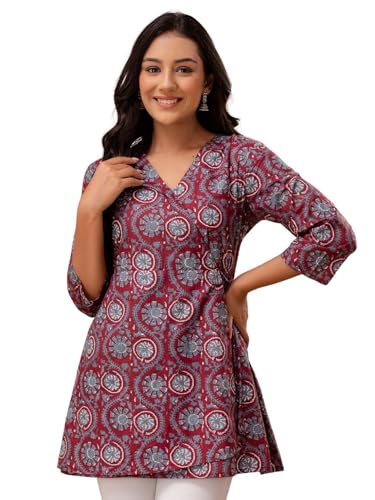 Image of feranoid Floral Print Angrakha 3 Sleeves Flared Kurti