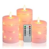 Flameless Candle,Battery Powered with Embedded Starlight String, 3Pack LED Candles, 10-Key Remote Co