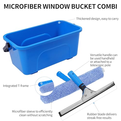 Image of Window Washing Kit,Window Cleaning Squeegee Kit with Bucket | Professional window washing equipment,Squeegee for Window Cleaning,window squeegee for home Outdoor Car Commercial Use