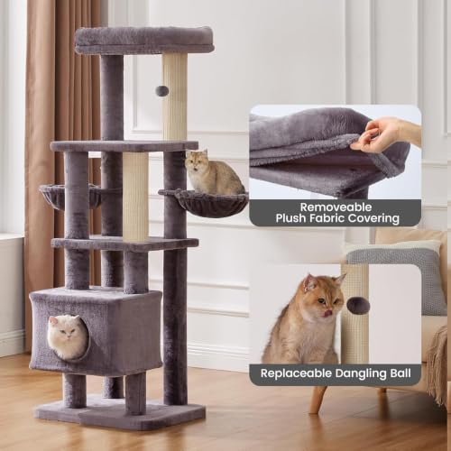 Image of 65in Large Cat Tree Heavy Duty Tower Condo & Sisal Posts for Cats | Heavy board ensures stability; sisal posts meet clawing needs. XL condo for cats' cozy retreat. Ideal for multiple cats