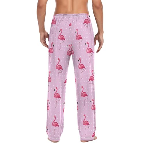 Men’s Pretty Flamingo Pajama Pants with Pockets, Comfortable Lounge Sleep Bottoms#442