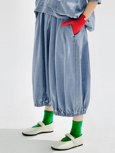 2025 Fall Literary Wash Knit Denim Thigh Culotte Women's Cropped Pants 2552812