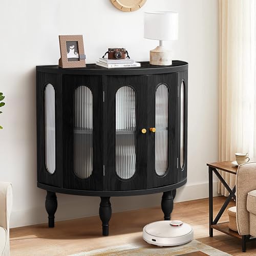 XUZENEST 31'' Sideboard Buffer Cabinet with Storage, Semi-Circle Modern Accent Storage Cabinet with Wooden Finish & Acrylic Doors, Console Table for Living Room Entryway Hallway (Black)