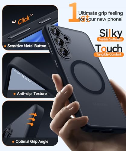 Image of CANSHN Designed for Samsung Galaxy S24 FE Case [Full Camera Protection] [Compatible with MagSafe] Translucent Matte Shockproof Protective Phone Cover 6.7 Inch - Black