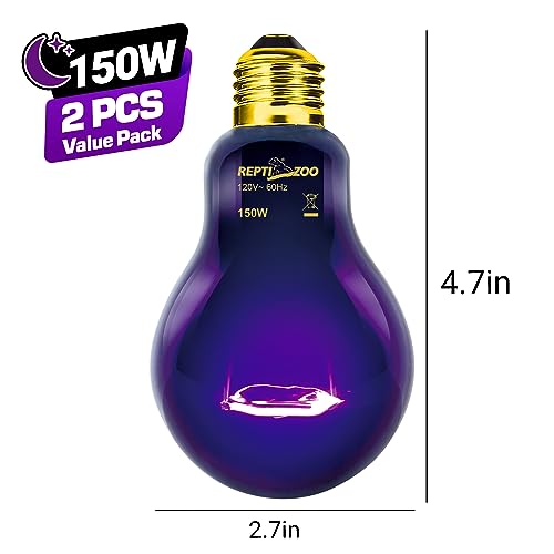 Reptizoo 2Pcs Reptile Heat Lamp, 150W Night Heat Lamp Moonlight Bulb Purple Infrared Heating Lamp Simulate Natural Moonlight Night Heat Bulb For Reptile Amphibian thumb #1
