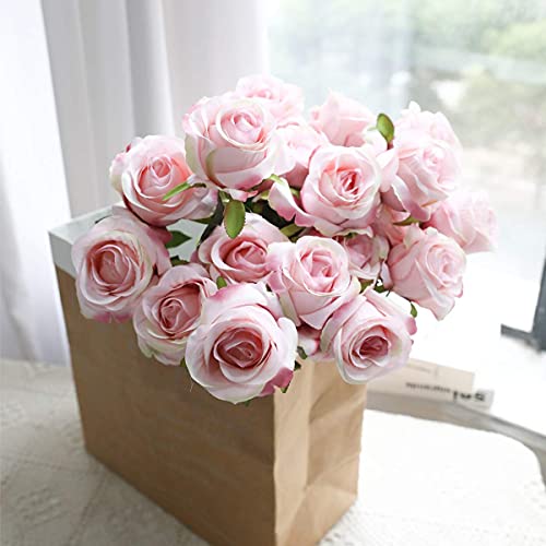 Hawesome Artificial Flowers 10 Pcs Silk Roses With Long Stems Faux Realistic Roses For Wedding Bouquets Table Centerpieces Party Home Decor(Lpink) #TOP5