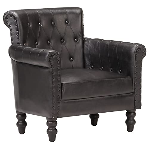  Tidyard Poltrona Poltrone Relax et Chaise Longue, Sedia TV Relax, Poltrona da Salotto, Soggiorno, Camera da Letto, Nera in Vera Pelle di Capra