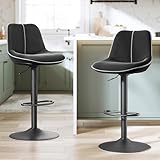 VASAGLE Lot de 2 Tabourets de Bar, Pivotants, Réglables en Hauteur, Dossier Ergonomique, Velours, Base Métallique, Modernes, pour Îlot de Cuisine, Bar, Noir d'encre LJB188B01