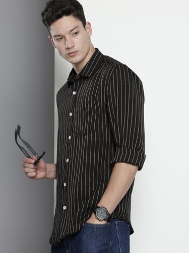 Image of The Indian Garage Co Men Slim Fit Striped Full Sleeves Cutaway Collar Casual Shirt