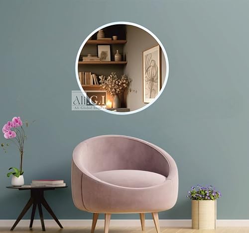 Image of Ali.G.I - Vanity Round Wall Mirror with Bright White Frame in 20 Inch Size / / White Framed 20 inch Round Wall Mirror for Bathroom, Bedroom, Living Room, Office, Entryways, Hotel, Restaurant