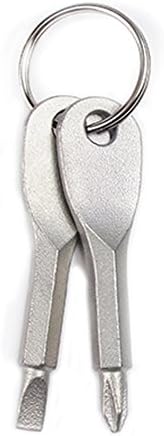 Mojoyce 2 Keys Stainless Keychain Pocket Tool EDC Outdoor Multifunction Screwdriver (silver)