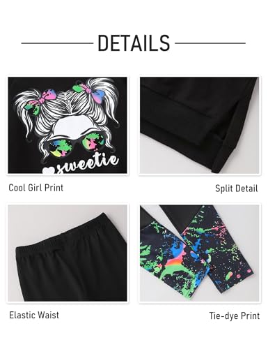 Image of Gaupafmb Girls Clothes Cool Girl Print Tie Dye Hoodie Pullover Sweatshirt Leggings 2PC Outfits