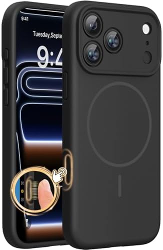 Miracase Magnetic für iPhone 17 Pro Hülle, Kompatibel mit MagSafe, integrierter Silikon-Kamerasteuerungsschutz, 3,0 mm verdickter stoßfester Fallschutz für 17 Pro,Schwarz