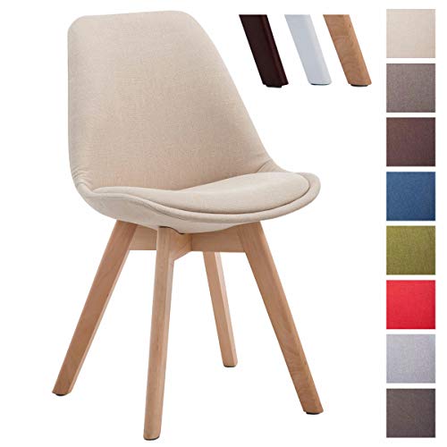 CLP Silla De Espera Borneo V2 Tapizada En Tela I Silla De Comedor En Estilo Nórdico I Butaca De Salón con Base De Madera I Color: Crema, Madera Natural