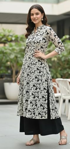 Image of CREATION & YOU Women Cotton Printed Kurta with Palazzo Set | Work /Office Wear Kurta Set for Women