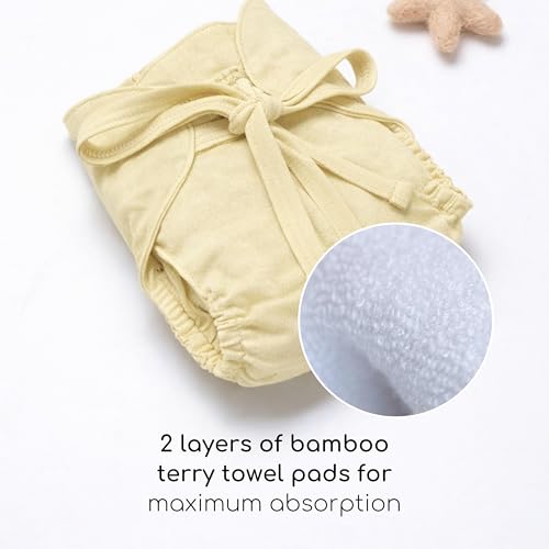 Image of Organic Bamboo Cotton Baby Nappies Pack of 3 | Soft, Breathable & Reusable Solid Cloth Diapers | Multicolor 0-3 Months