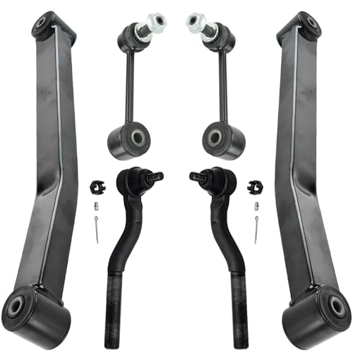 Image of Detroit Axle - Front End Kit for Jeep 2007-2017 Wrangler 2018 Wrangler JK, 2 Lower Control Arms Assembly 2 Stabilizer Sway Bar End Links 2 Outer Tie Rod Ends Replacement