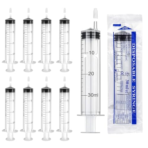 TAIHOBO 10PCS Jeringuilla 30ml, Jeringa de Plastico, Jeringas sin Aguja con Tapa, Jeringas Esteril para Alimentación de Mascotas, Riego de Plantas y Medición de Líquidos en Laboratorios e Industrias