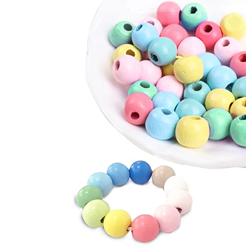 YPLonon Grosse Perle en Bois 500pcs Perles pour Attache Tetine 10mm Perles en Bois Naturel avec Trou Perles Rondes en Colorée pour Bracelet Bijoux Enfant Adulte