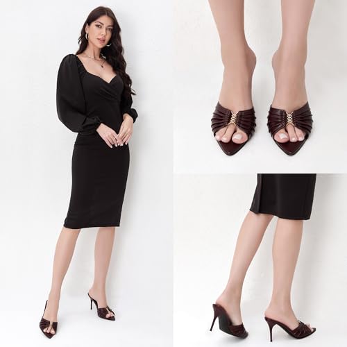 Image of iiimmu 3.5 IN Stiletto Mules High Heels with Pointed Peep Toe Heeled Sandals Faux Leather