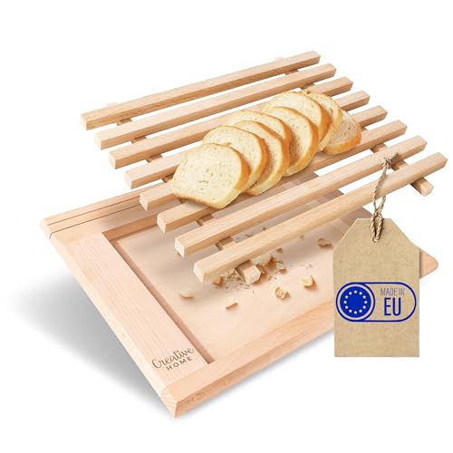 Creative Home Tabla para Cortar Pan Madera Cocina con Recogemigas | 35,5 x 28,5...