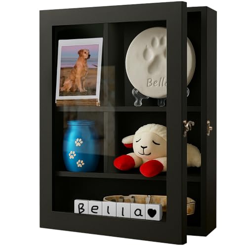Sofunii 12x16 Inch Solid Wood Pet Memorial Shadow Box Frame with Shelves