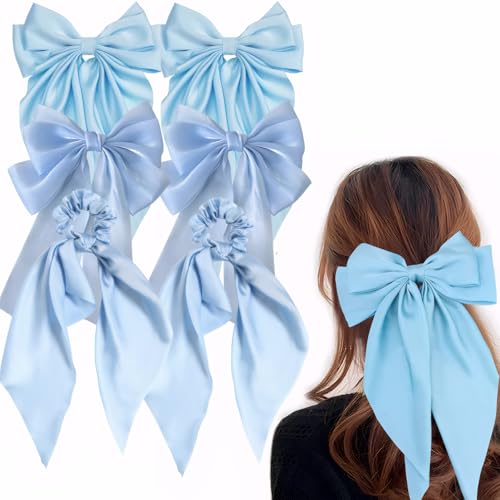 Pack de 6 Broches para el cabello en azul claro con lazo de satén para niñas y mujeres