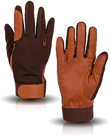ONNAS 100% Leather Equestrian Riding Gloves 100% Genuine Goatnappa Horse Riding Gloves Women Anti-Slip & Breathable Horseback Riding Gloves for Men, Brown, Small