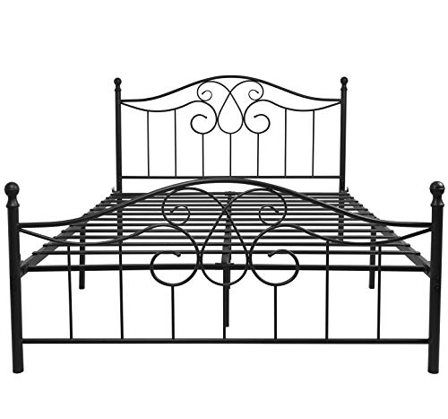 Tuseer Metal Bed Frame Queen Size With Vintage Headboard And Footboard Platform Base Wrought Iron Bed Frame Black #TOP6