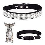 TSKDKIT Puppy Collar for Small Dog and Cat, Cute Rhinestone, Soft Leather, Black, XS