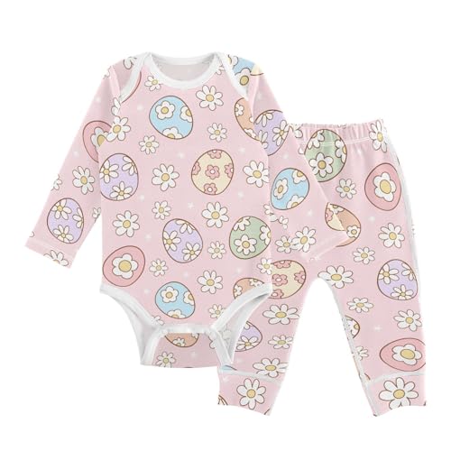 vvfelixl Baby Bodysuits Pants Sets Daisy Flower Eggs Long Sleeve Baby Onesie Clothes for Boys Girls 3-6M